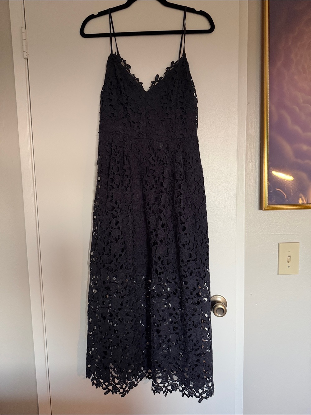 Astr Black Floral Lace Midi Dress with Spaghetti Straps
